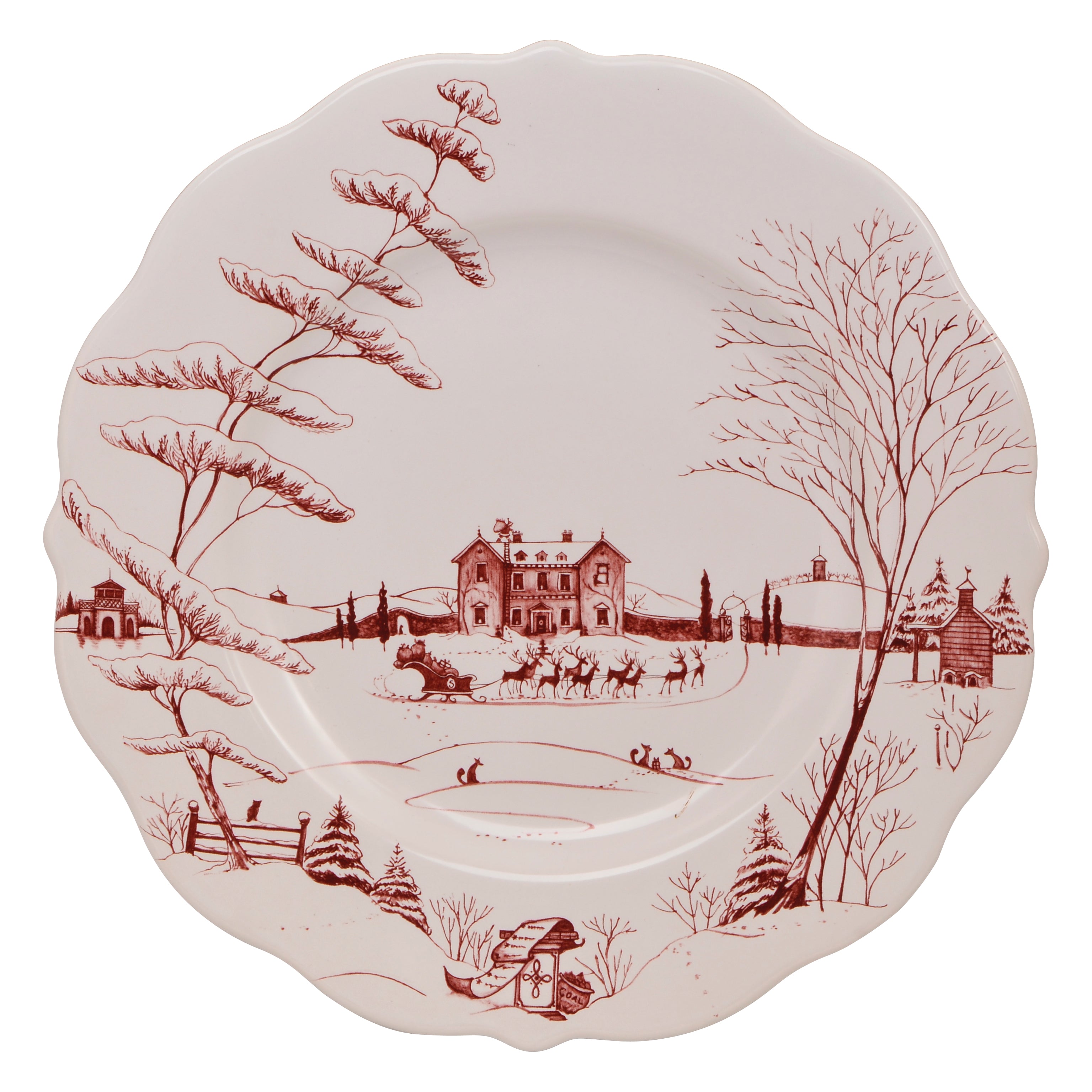 Country Estate Winter Frolic Ruby Dinner Plate Christmas Eve