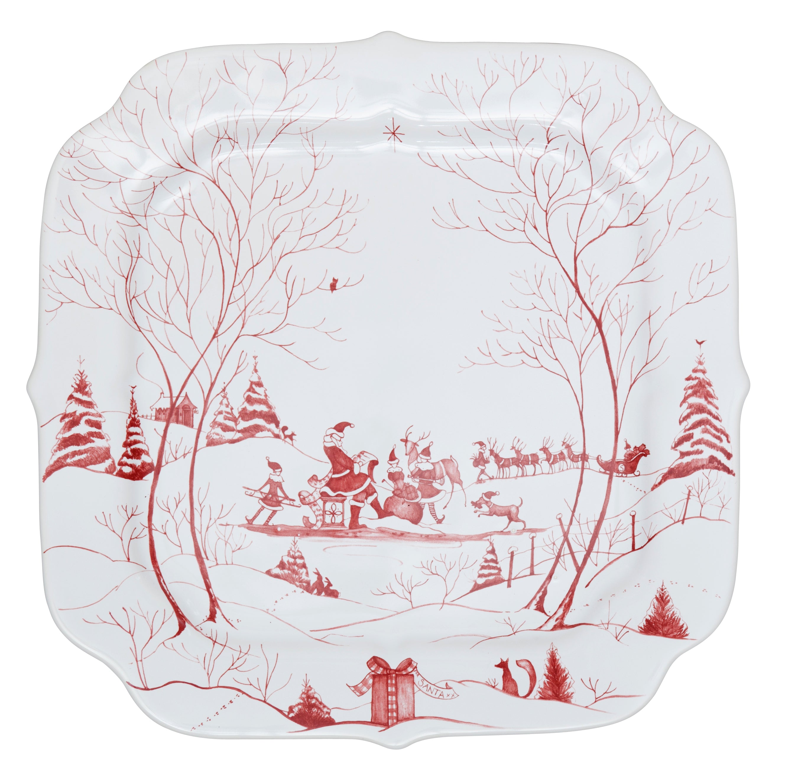 Country Estate Winter Frolic Ruby Santa's Cookie Tray Naughty and Nice List