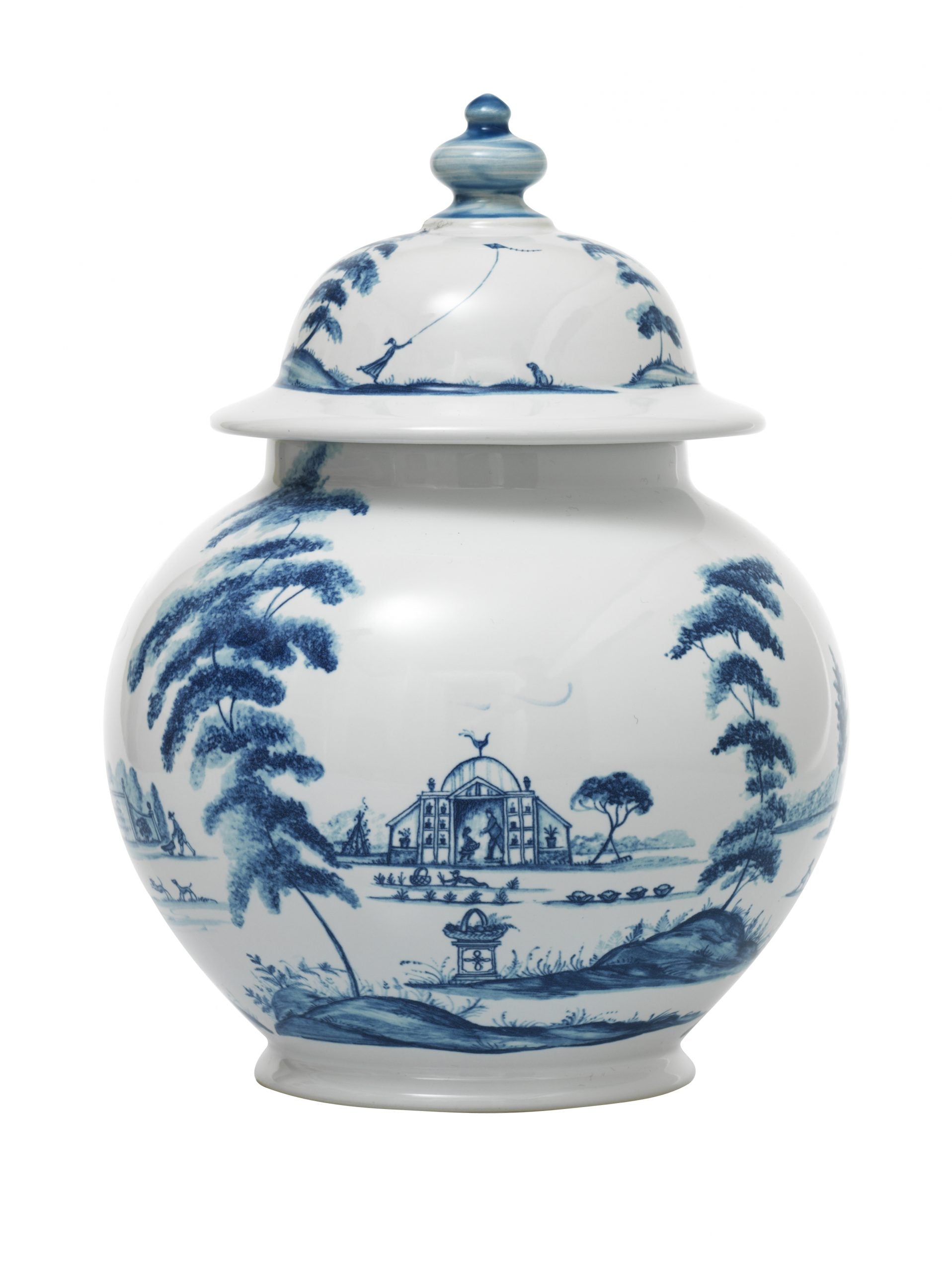 Country Estate Delft Blue 10" Lidded Ginger Jar Garden Follies