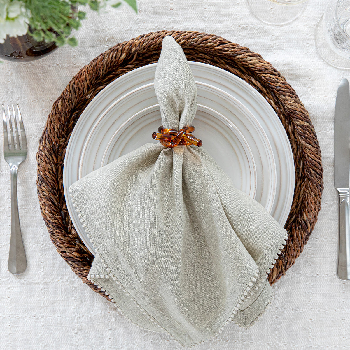 Berry Trim Napkin - Flax